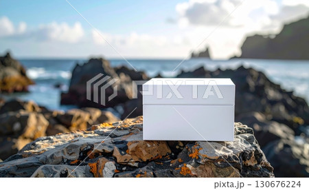 Empty Box on Rough Rocks by the Sea Empty Box on Rough Rocks by the Sea 130676224