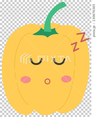 cute and minimal Bell pepper with sleepy face cute and minimal Bell pepper with sleepy face 130676365