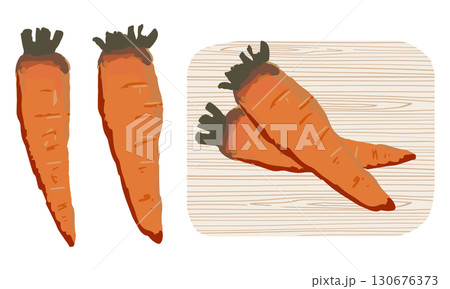 ラフに手描きしたニンジンの素材セット 130676373
