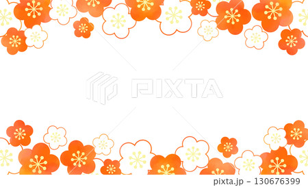 水彩風 紅白の梅の花のフレーム 水彩風 紅白の梅の花のフレーム 130676399