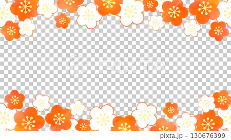 水彩風 紅白の梅の花のフレーム 水彩風 紅白の梅の花のフレーム 130676399