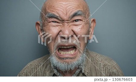 Angry senior man shouting and showing his teeth Angry senior man shouting and showing his teeth 130676603