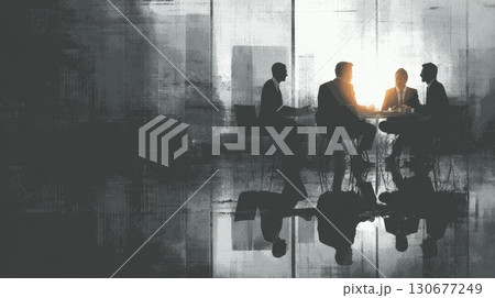 Businessmen discussing during a meeting in office with reflections 130677249