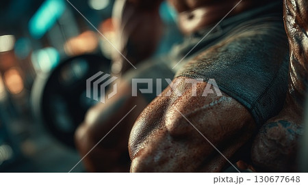 Athlete doing leg press exercise in gym for muscle building 130677648
