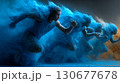 Athletes running through colorful powder clouds, embracing speed and determination 130677678