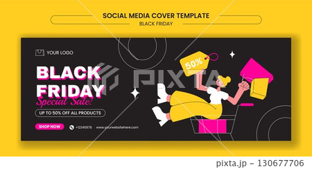 Black Friday Sale Event Digital Cover Hand Drawn Templates Background Illustration 130677706