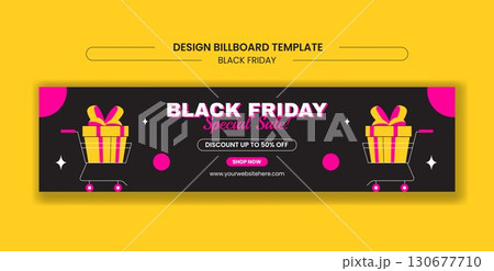 Black Friday Sale Event Advertisement Billboard in Flat Cartoon Background Illustration 130677710