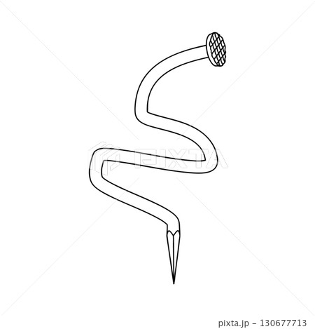 Outline for Coloring of Nail Stainless Steel and Iron Pins. Construction and Wooden Work Equipment. Vector Illustration. 130677713