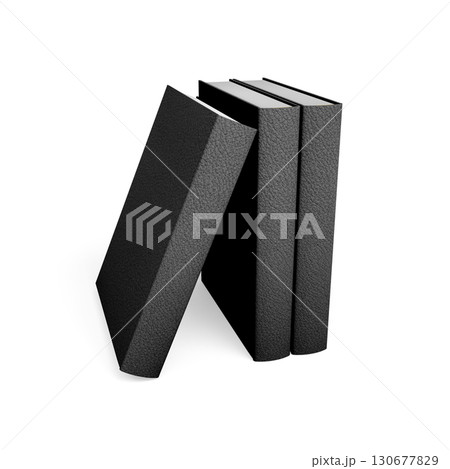 Three Black Hardcover Books Isolated Against White Background in Minimalist Style. 3D Illustration. File with Clipping Path 130677829