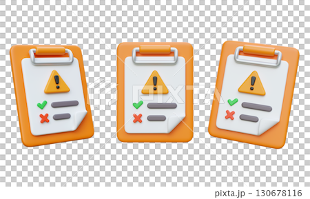 Checklist Caution Clipboard 3D Icon Graphic 130678116
