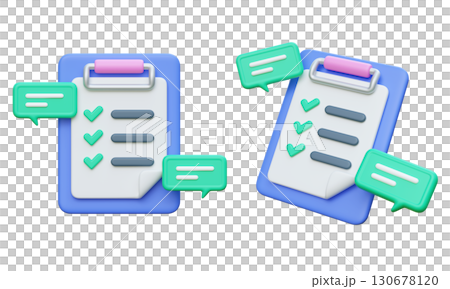 Checklist Clipboard with Speech Bubble 3D Icon Graphic 130678120