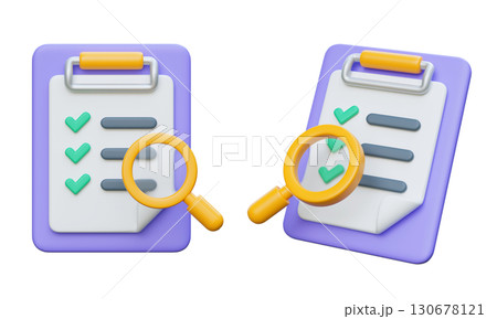 Checklist Clipboard with magnifying glass 3D Icon Graphic Checklist Clipboard with magnifying glass 3D Icon Graphic 130678121