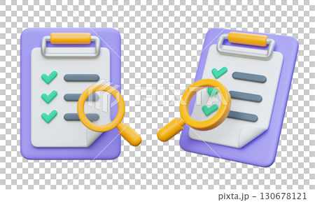 Checklist Clipboard with magnifying glass 3D Icon Graphic 130678121