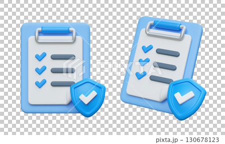 Checklist Clipboard with Approval shield 3D Icon Graphic 130678123