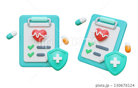 Checklist Clipboard with medical treatment 3D Icon Graphic 130678124