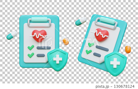 Checklist Clipboard with medical treatment 3D Icon Graphic 130678124