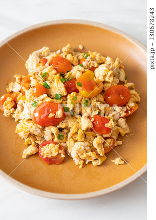 stir-fried tomatoes with egg on plate stir-fried tomatoes with egg on plate 130678243
