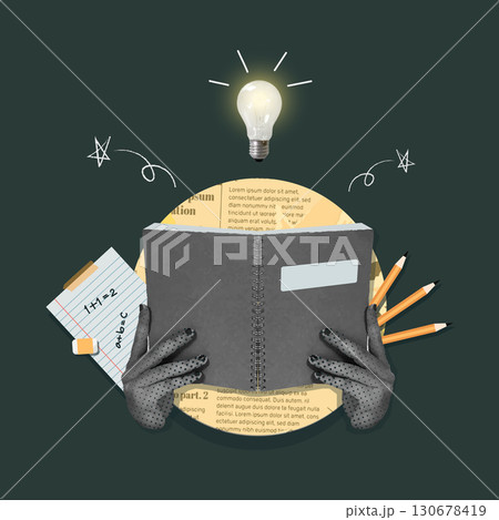 Back to school collage emphasizing books and lightbulb ideas. Vector illustration Back to school collage emphasizing books and lightbulb ideas. Vector illustration 130678419