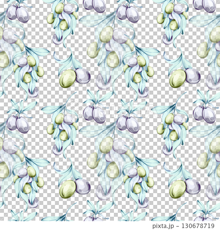 Olives and olive oil seamless pattern background wallpaper featuring watercolor illustrations inspired by Italian cuisine nature and the beauty of nutrition 130678719