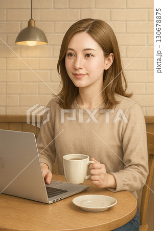 カフェでパソコンをする女性 130678875