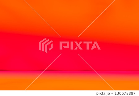 Red Background Wall Dark Table Studio Room Empty Bar Podium Shadow Abstract Floor Cement Mockup Overlay Leaf Backdrop Minimal product Cosmetic Presentation, Loft Happy New Year, Gradient Template. 130678887