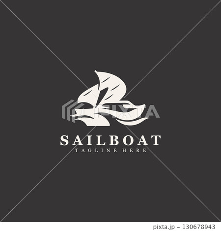 Sail boat logo water lines hipster design minimalist template illustration Sail boat logo water lines hipster design minimalist template illustration 130678943