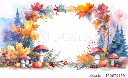 秋のフレーム,秋の素材,秋の水彩画、Generative AI,AI画像 130679150