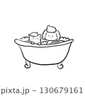 お風呂に入っている線画の犬と猫 130679161