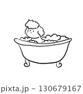 お風呂に入っている線画の犬 130679167