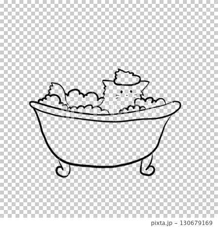Line drawing cat taking a bath 130679169
