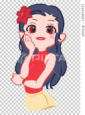 一位意志堅強的女孩的插圖，頭上有一朵花，紅色 130679335