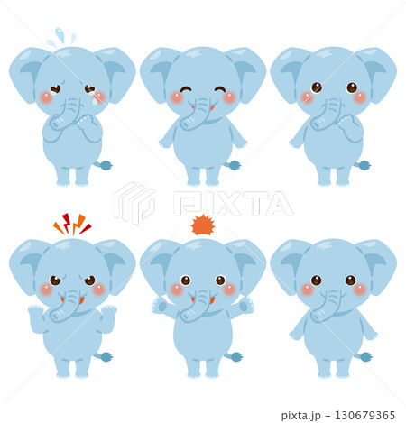 ゾウのキャラクターイラスト　表情セット 130679365