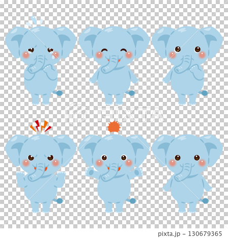 ゾウのキャラクターイラスト　表情セット 130679365
