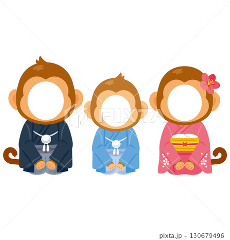 晴れ姿の申年のキャラクター 家族 フォトフレーム 晴れ姿の申年のキャラクター 家族 フォトフレーム 130679496