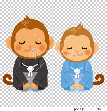 Monkey Year Characters in their best outfits, Parent and child, Bowing 130679686