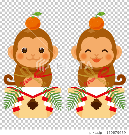 鏡餅に扮した申年のキャラクター 130679689