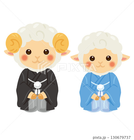 晴れ姿の未年のキャラクター　親子 130679737