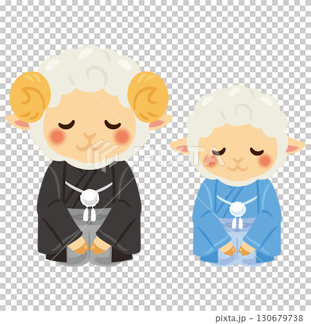 晴れ姿の未年のキャラクター　親子　お辞儀 130679738