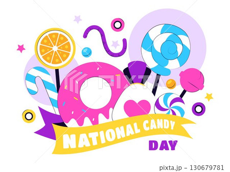 National Candy Day Vector Illustration on November 4, featuring Colorful Candies, Lollipops, and Sweets in a Fun Flat Style Cartoon Background 130679781