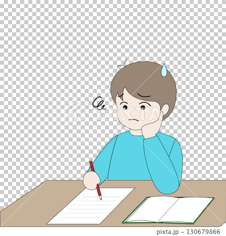 勉強で悩んでいる男の子のイラスト 130679866