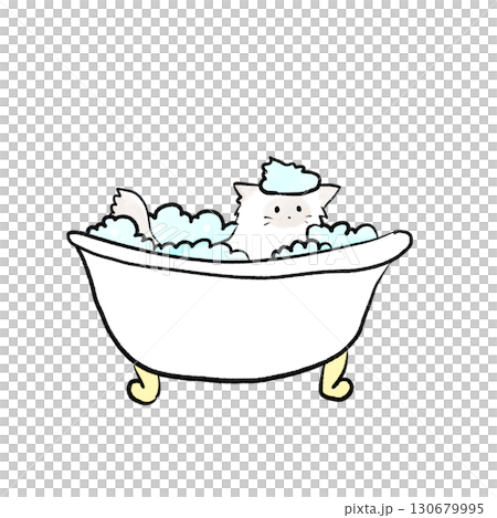 Cat taking a bath 130679995