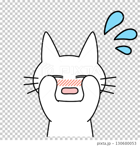 Illustration of a shy and embarrassed white cat character Illustration of a shy and embarrassed white cat character 130680053