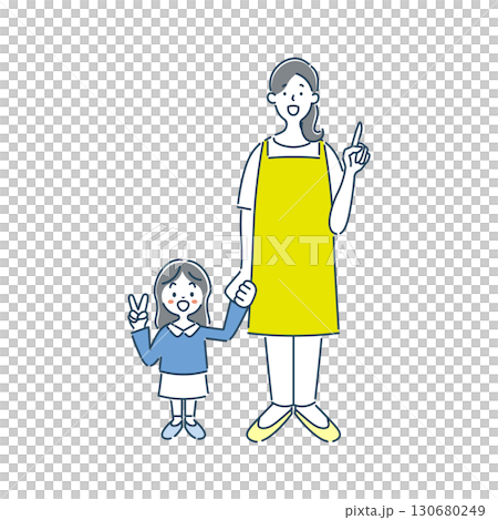 一幅簡單的線條畫,畫中一位微笑的女托兒所老師和一位女幼兒園老師指著並解釋 一幅簡單的線條畫,畫中一位微笑的女托兒所老師和一位女幼兒園老師指著並解釋 130680249