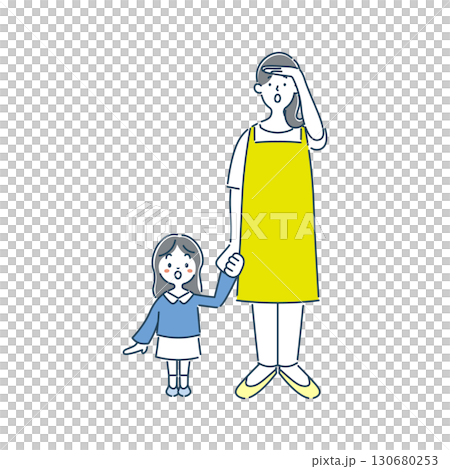 一幅簡單的線條畫插圖,描繪了一位女托兒所老師和一位幼兒園女孩眺望遠方 一幅簡單的線條畫插圖,描繪了一位女托兒所老師和一位幼兒園女孩眺望遠方 130680253