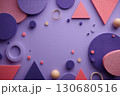 Vivid abstract backdrop featuring colorful 3D geometric shapes on a purple base 130680516
