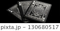 Detailed black and white playing cards in artistic arrangement 130680517