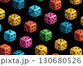 Colorful 3D cartoon dice pattern on a black background 130680526
