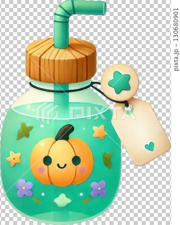 Whimsical teal drink bottle with a cute pumpkin and autumn charms 130680901