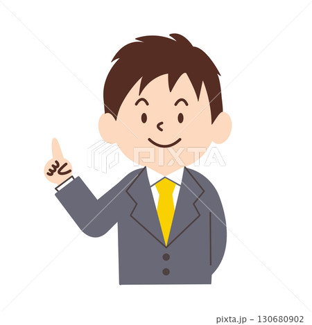 指差しポーズをするビジネスマン　スーツを着た男性のイラスト　シンプル,ビジネスパーソン,案内, 130680902