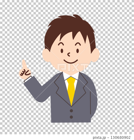 Businessman pointing at something. Illustration of a man in a suit. Simple, business person, guidance, 130680902
